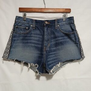 BDG Urban Outfitters‎ Denim Shorts High-Rise Aztec Trim Raw Hem Size 31